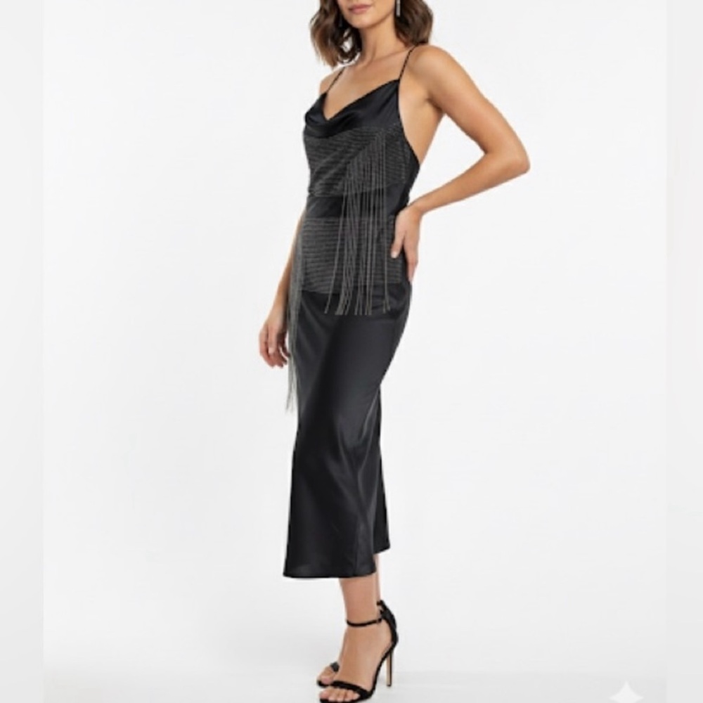 NWT Stella McCartney Black Satin Dress with Crystal embellishments
